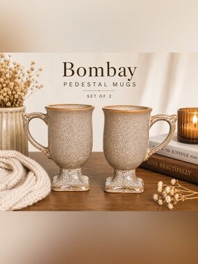 Vintage Bombay Company Speckled Stoneware Pedestal Mugs
